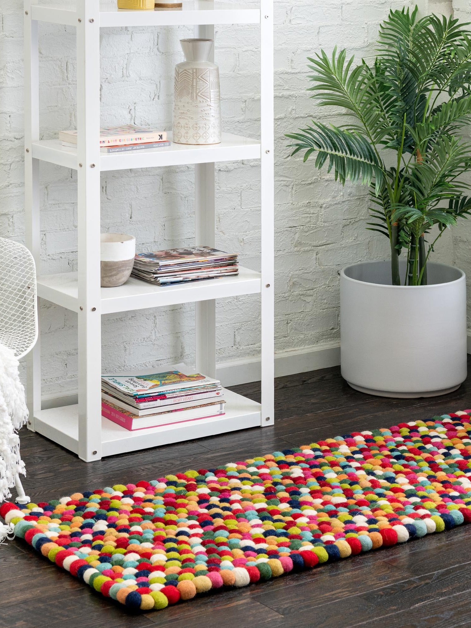 Multicolor 2' x 5' 3 Felt Ball Runner Area Rug Stunning All Natural 100% Wool Luxury Hand Woven Carpet for Modern Home Interiors Soft Touch Marshmallow Rug for Sale at Rug Engine