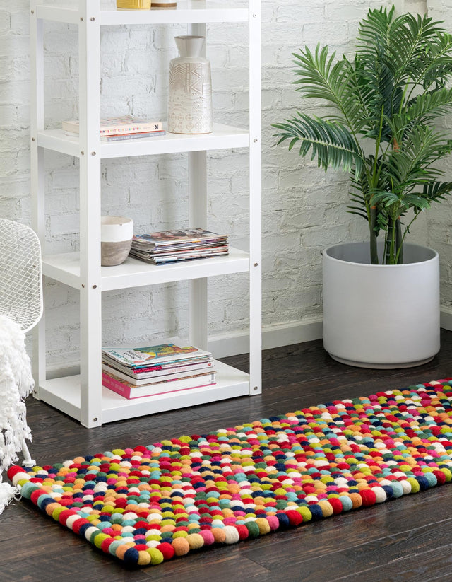 Multicolor 2' 7 x 12' Felt Ball Runner Area Rug Stunning All Natural 100% Wool Luxury Hand Woven Carpet for Modern Home Interiors Soft Touch Marshmallow Rug for Sale at Rug Engine