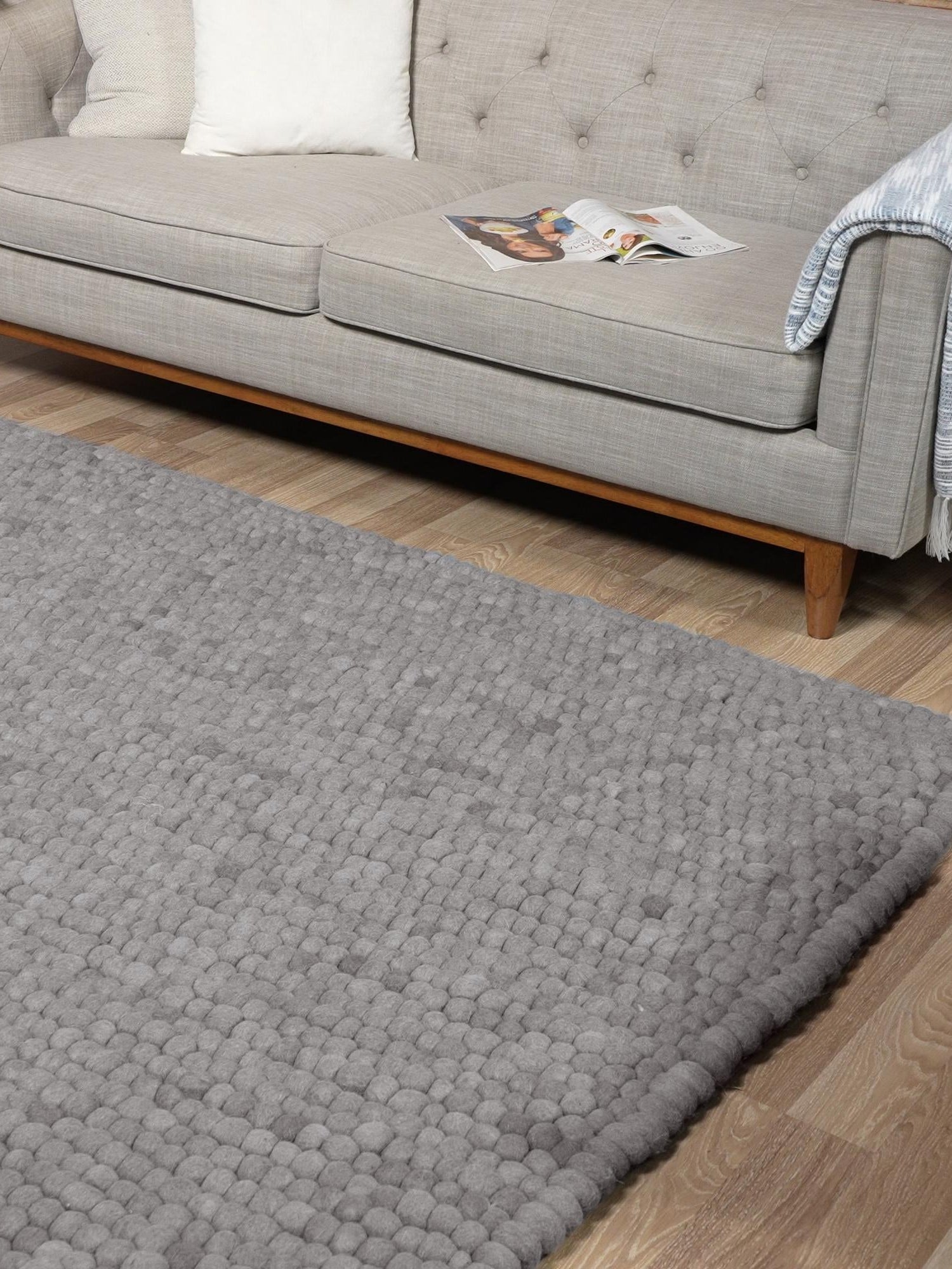 Gray 3' 3 x 5' 3 Felt Ball Rectangle Area Rug Stunning All Natural 100% Wool Luxury Hand Woven Carpet for Modern Home Interiors Soft Touch Marshmallow Rug for Sale at Rug Engine