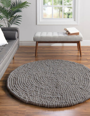 Gray 10' x 10' Felt Ball Round Area Rug Stunning All Natural 100% Wool Luxury Hand Woven Carpet for Modern Home Interiors Soft Touch Marshmallow Rug for Sale at Rug Engine