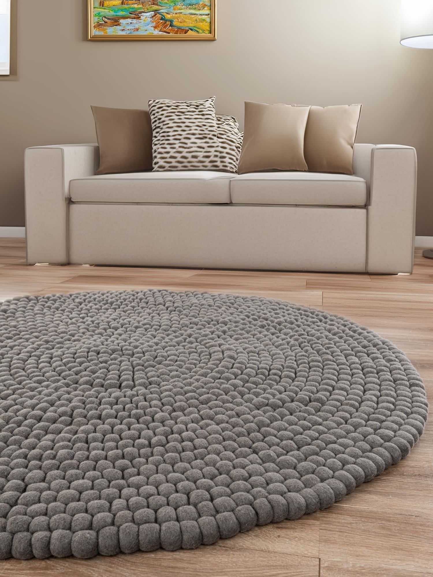 Gray 6' 1 x 6' 1 Felt Ball Round Area Rug Stunning All Natural 100% Wool Luxury Hand Woven Carpet for Modern Home Interiors Soft Touch Marshmallow Rug for Sale at Rug Engine