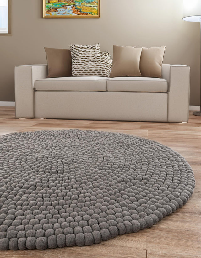 Gray 6' 1 x 6' 1 Felt Ball Round Area Rug Stunning All Natural 100% Wool Luxury Hand Woven Carpet for Modern Home Interiors Soft Touch Marshmallow Rug for Sale at Rug Engine