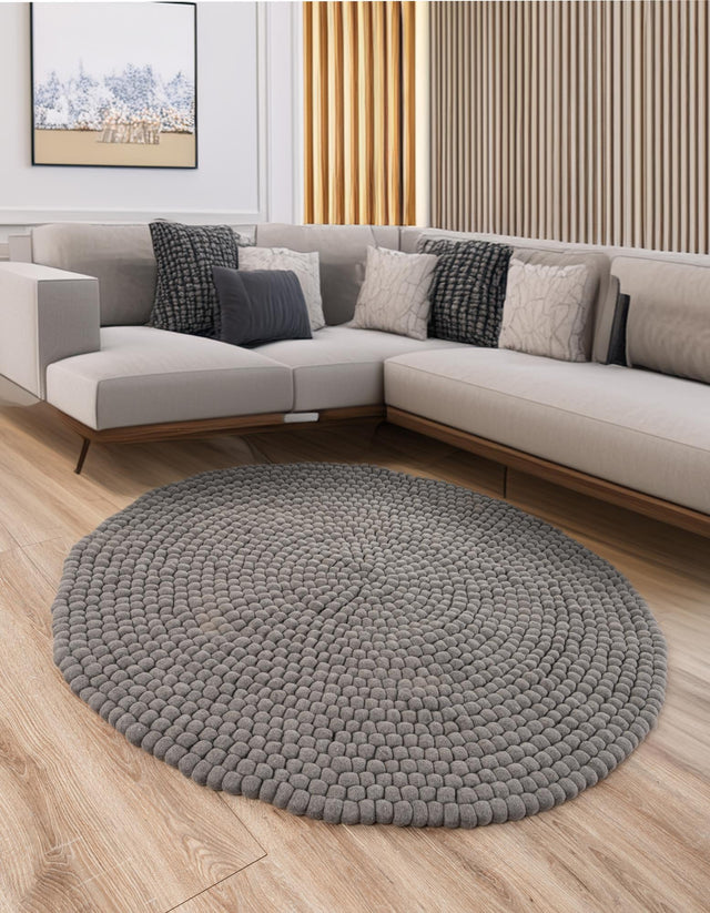 Gray 7' 10 x 7' 10 Felt Ball Round Area Rug Stunning All Natural 100% Wool Luxury Hand Woven Carpet for Modern Home Interiors Soft Touch Marshmallow Rug for Sale at Rug Engine