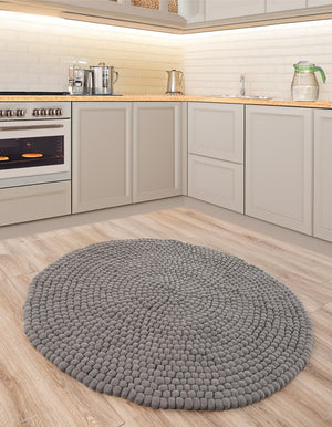 Gray 6' 1 x 6' 1 Felt Ball Round Area Rug Stunning All Natural 100% Wool Luxury Hand Woven Carpet for Modern Home Interiors Soft Touch Marshmallow Rug for Sale at Rug Engine