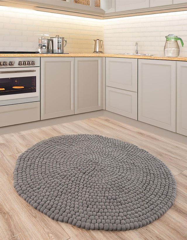 Gray 10' x 10' Felt Ball Round Area Rug Stunning All Natural 100% Wool Luxury Hand Woven Carpet for Modern Home Interiors Soft Touch Marshmallow Rug for Sale at Rug Engine
