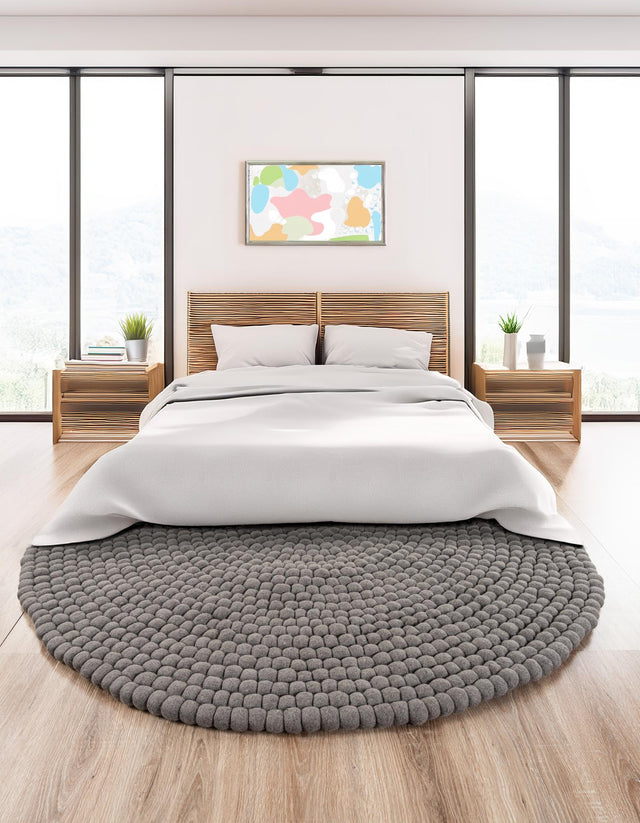 Gray 5' x 5' Felt Ball Round Area Rug Stunning All Natural 100% Wool Luxury Hand Woven Carpet for Modern Home Interiors Soft Touch Marshmallow Rug for Sale at Rug Engine