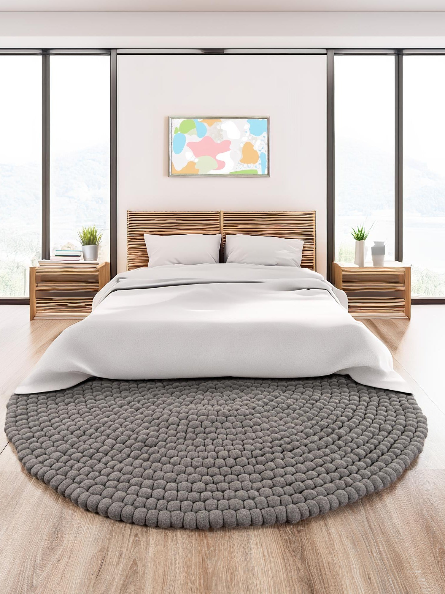Gray 3' 3 x 3' 3 Felt Ball Round Area Rug Stunning All Natural 100% Wool Luxury Hand Woven Carpet for Modern Home Interiors Soft Touch Marshmallow Rug for Sale at Rug Engine