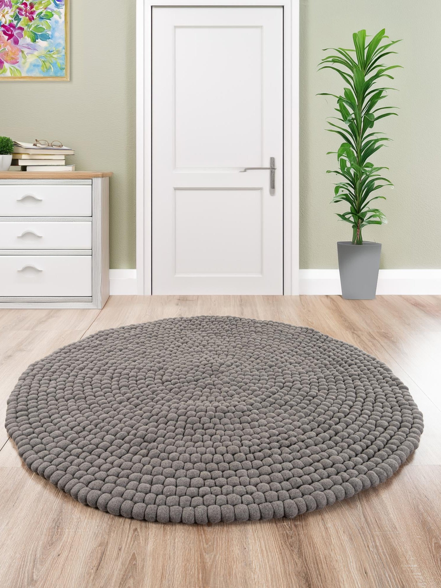 Gray 6' 1 x 6' 1 Felt Ball Round Area Rug Stunning All Natural 100% Wool Luxury Hand Woven Carpet for Modern Home Interiors Soft Touch Marshmallow Rug for Sale at Rug Engine