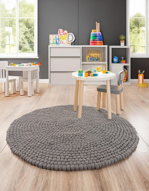 Gray 6' 1 x 6' 1 Felt Ball Round Area Rug Stunning All Natural 100% Wool Luxury Hand Woven Carpet for Modern Home Interiors Soft Touch Marshmallow Rug for Sale at Rug Engine