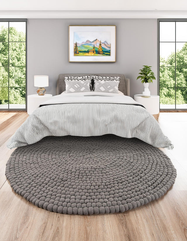 Gray 6' 1 x 6' 1 Felt Ball Round Area Rug Stunning All Natural 100% Wool Luxury Hand Woven Carpet for Modern Home Interiors Soft Touch Marshmallow Rug for Sale at Rug Engine