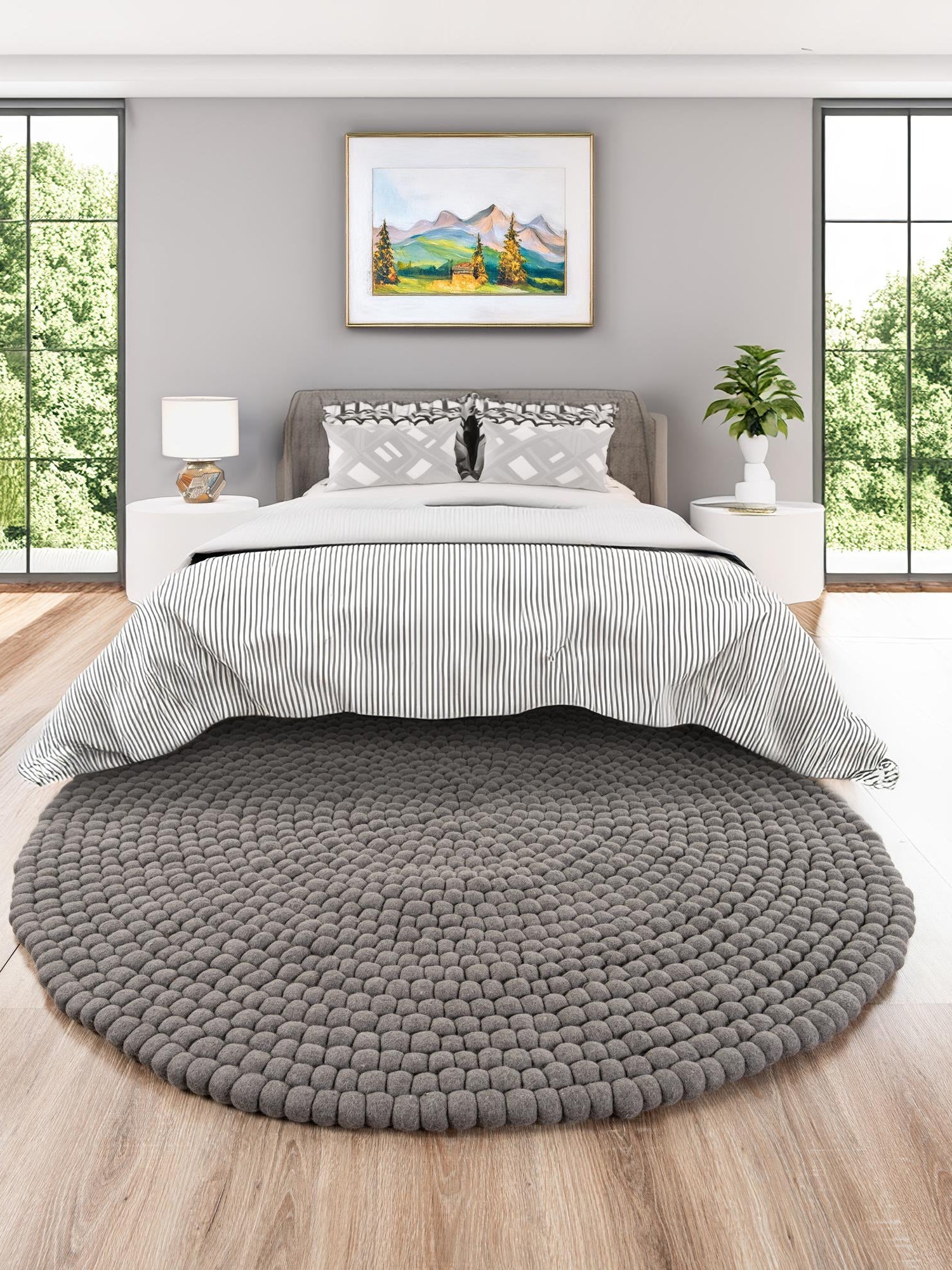 Gray 10' x 10' Felt Ball Round Area Rug Stunning All Natural 100% Wool Luxury Hand Woven Carpet for Modern Home Interiors Soft Touch Marshmallow Rug for Sale at Rug Engine