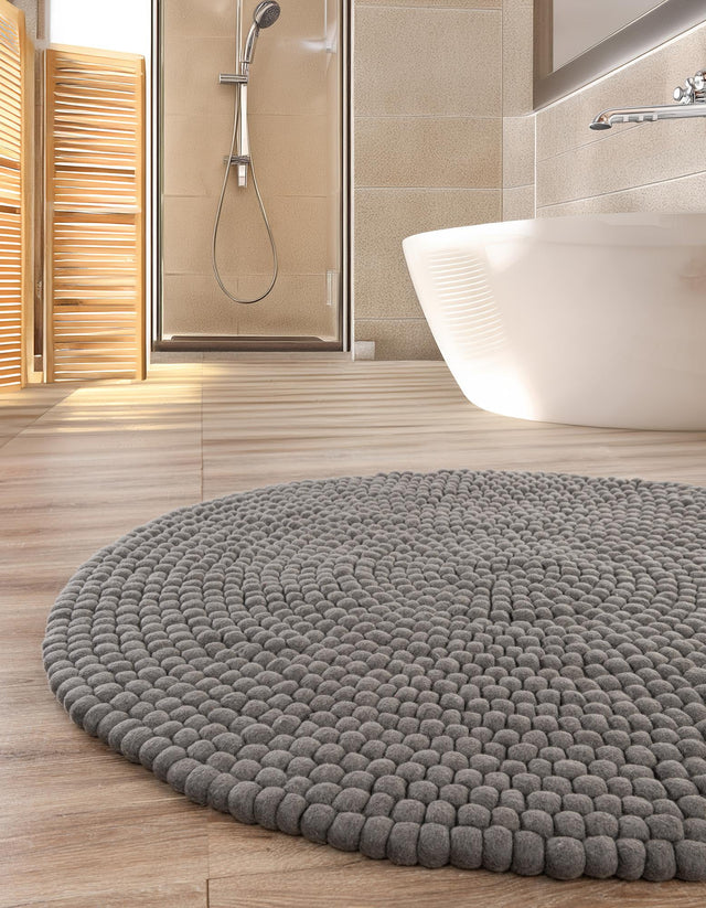 Gray 10' x 10' Felt Ball Round Area Rug Stunning All Natural 100% Wool Luxury Hand Woven Carpet for Modern Home Interiors Soft Touch Marshmallow Rug for Sale at Rug Engine