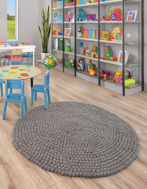 Gray 3' 3 x 3' 3 Felt Ball Round Area Rug Stunning All Natural 100% Wool Luxury Hand Woven Carpet for Modern Home Interiors Soft Touch Marshmallow Rug for Sale at Rug Engine