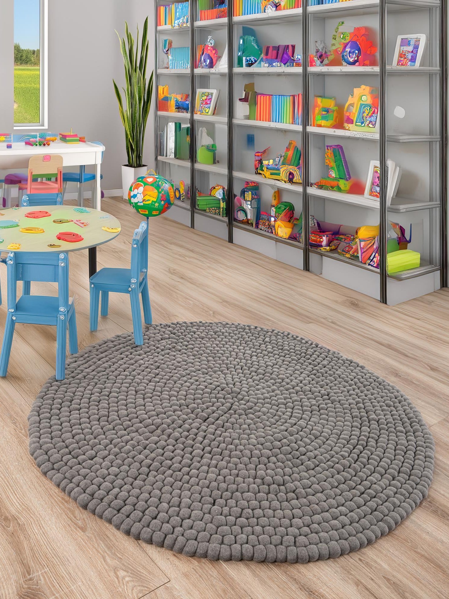 Gray 7' 10 x 7' 10 Felt Ball Round Area Rug Stunning All Natural 100% Wool Luxury Hand Woven Carpet for Modern Home Interiors Soft Touch Marshmallow Rug for Sale at Rug Engine