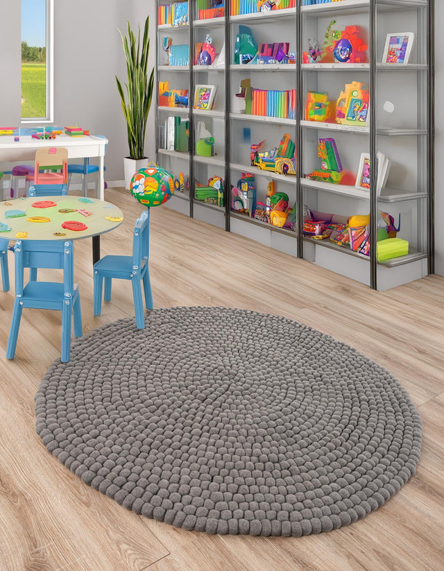 Gray 6' 1 x 6' 1 Felt Ball Round Area Rug Stunning All Natural 100% Wool Luxury Hand Woven Carpet for Modern Home Interiors Soft Touch Marshmallow Rug for Sale at Rug Engine