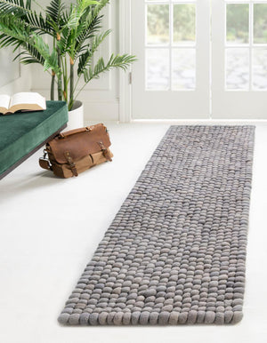 Gray 2' 7 x 12' Felt Ball Runner Area Rug Stunning All Natural 100% Wool Luxury Hand Woven Carpet for Modern Home Interiors Soft Touch Marshmallow Rug for Sale at Rug Engine