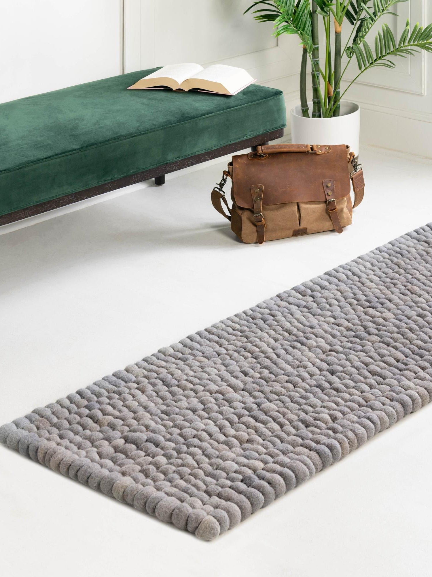 Gray 2' x 8' Felt Ball Runner Area Rug Stunning All Natural 100% Wool Luxury Hand Woven Carpet for Modern Home Interiors Soft Touch Marshmallow Rug for Sale at Rug Engine