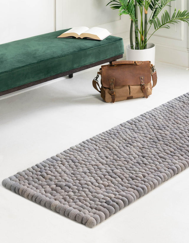 Gray 2' x 8' Felt Ball Runner Area Rug Stunning All Natural 100% Wool Luxury Hand Woven Carpet for Modern Home Interiors Soft Touch Marshmallow Rug for Sale at Rug Engine