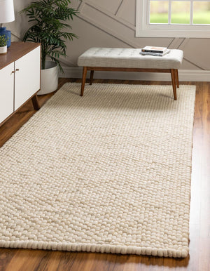 Ivory 3' 3 x 5' 1 Felt Ball Rectangle Area Rug Stunning All Natural 100% Wool Luxury Hand Woven Carpet for Modern Home Interiors Soft Touch Marshmallow Rug for Sale at Rug Engine