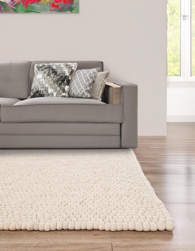 Ivory 9' x 12' Felt Ball Rectangle Area Rug Stunning All Natural 100% Wool Luxury Hand Woven Carpet for Modern Home Interiors Soft Touch Marshmallow Rug for Sale at Rug Engine