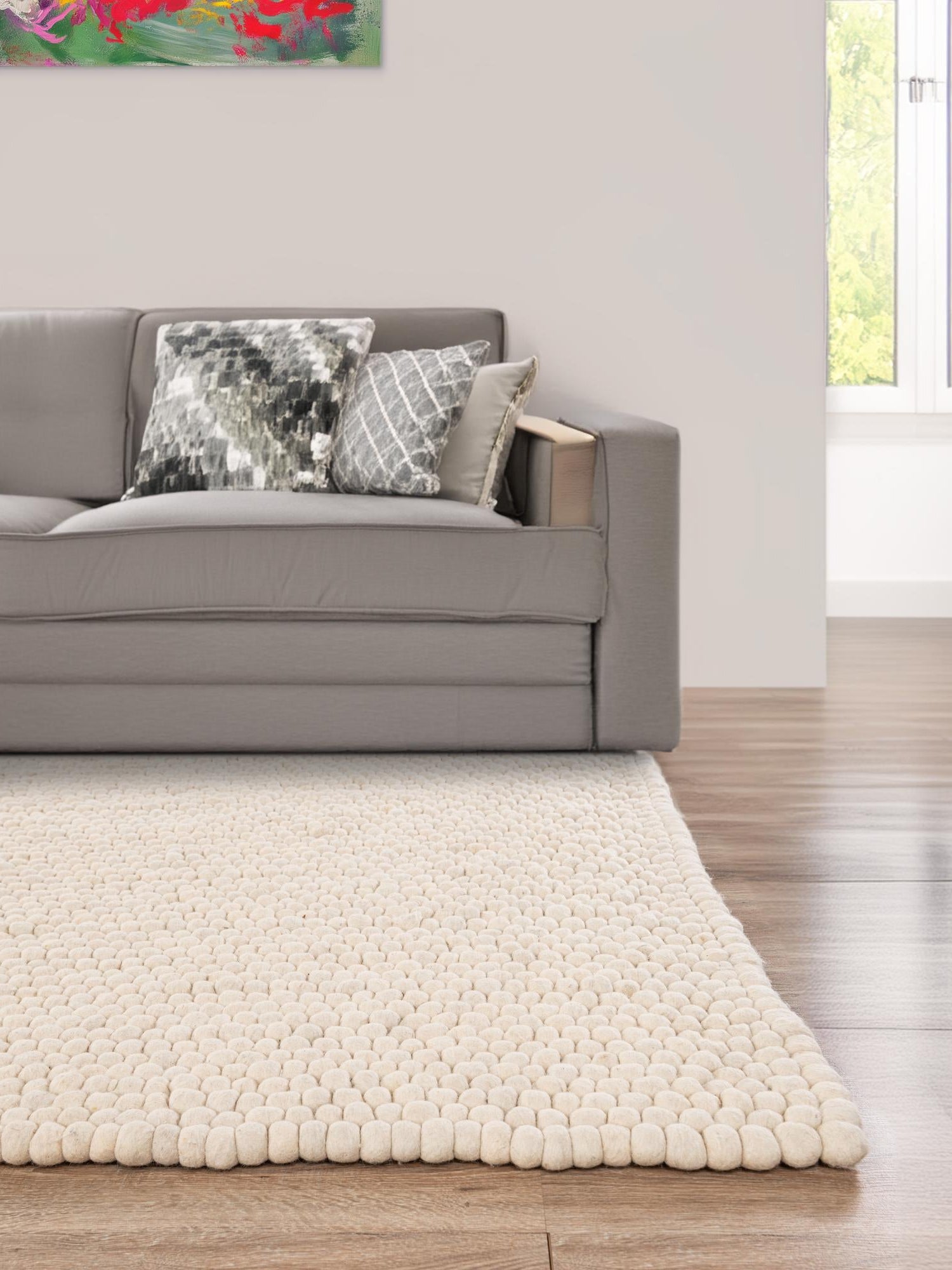 Ivory 5' 1 x 8' Felt Ball Rectangle Area Rug Stunning All Natural 100% Wool Luxury Hand Woven Carpet for Modern Home Interiors Soft Touch Marshmallow Rug for Sale at Rug Engine