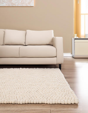 Ivory 5' 1 x 8' Felt Ball Rectangle Area Rug Stunning All Natural 100% Wool Luxury Hand Woven Carpet for Modern Home Interiors Soft Touch Marshmallow Rug for Sale at Rug Engine