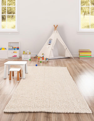 Ivory 10' x 13' 1 Felt Ball Rectangle Area Rug Stunning All Natural 100% Wool Luxury Hand Woven Carpet for Modern Home Interiors Soft Touch Marshmallow Rug for Sale at Rug Engine