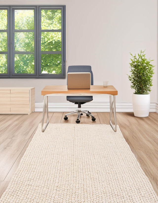 Ivory 4' 1 x 6' 1 Felt Ball Rectangle Area Rug Stunning All Natural 100% Wool Luxury Hand Woven Carpet for Modern Home Interiors Soft Touch Marshmallow Rug for Sale at Rug Engine