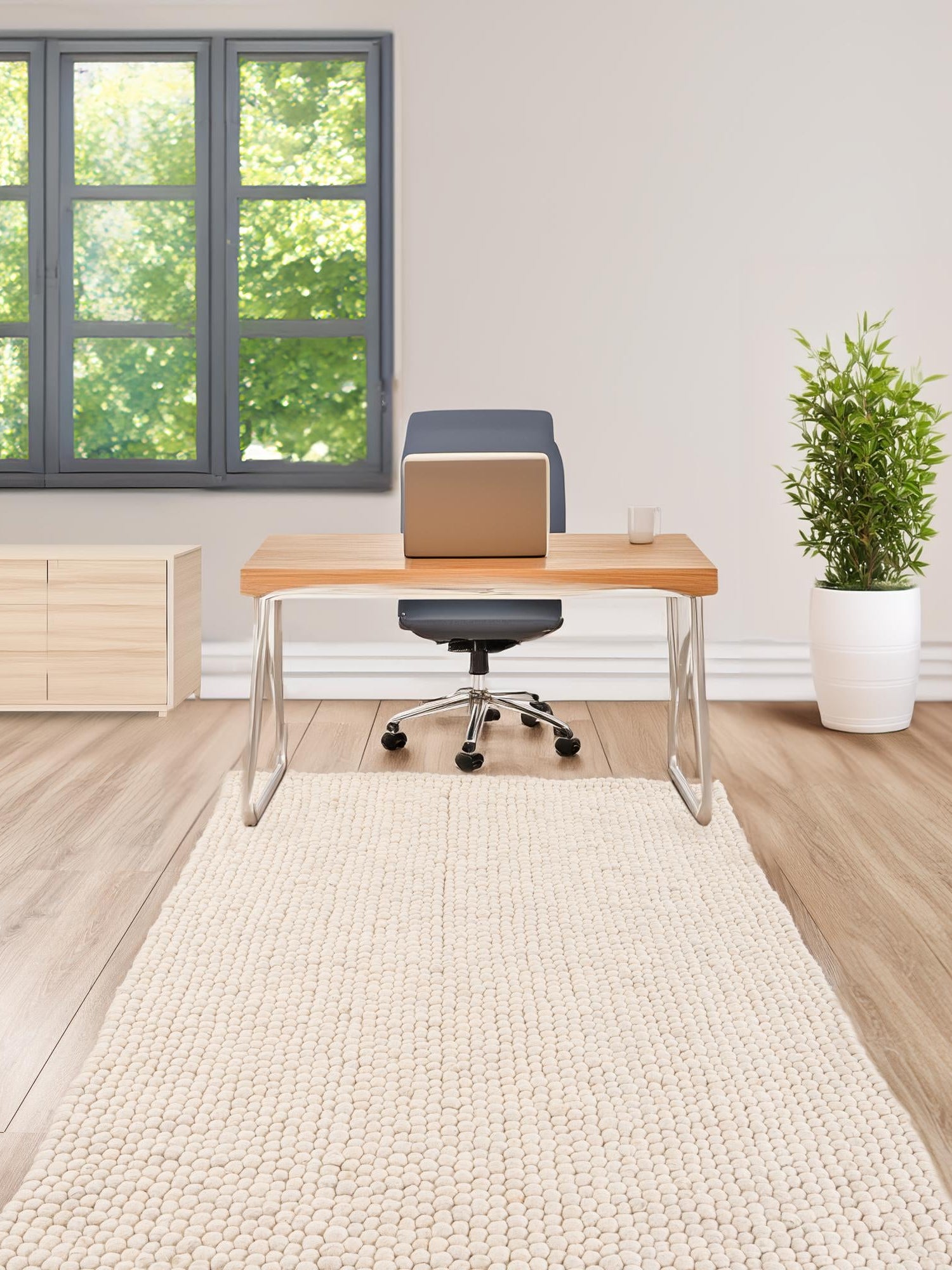 Ivory 3' 3 x 5' 1 Felt Ball Rectangle Area Rug Stunning All Natural 100% Wool Luxury Hand Woven Carpet for Modern Home Interiors Soft Touch Marshmallow Rug for Sale at Rug Engine