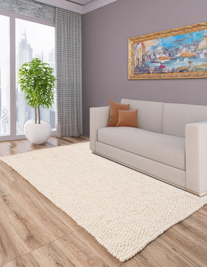 Ivory 3' 3 x 5' 1 Felt Ball Rectangle Area Rug Stunning All Natural 100% Wool Luxury Hand Woven Carpet for Modern Home Interiors Soft Touch Marshmallow Rug for Sale at Rug Engine