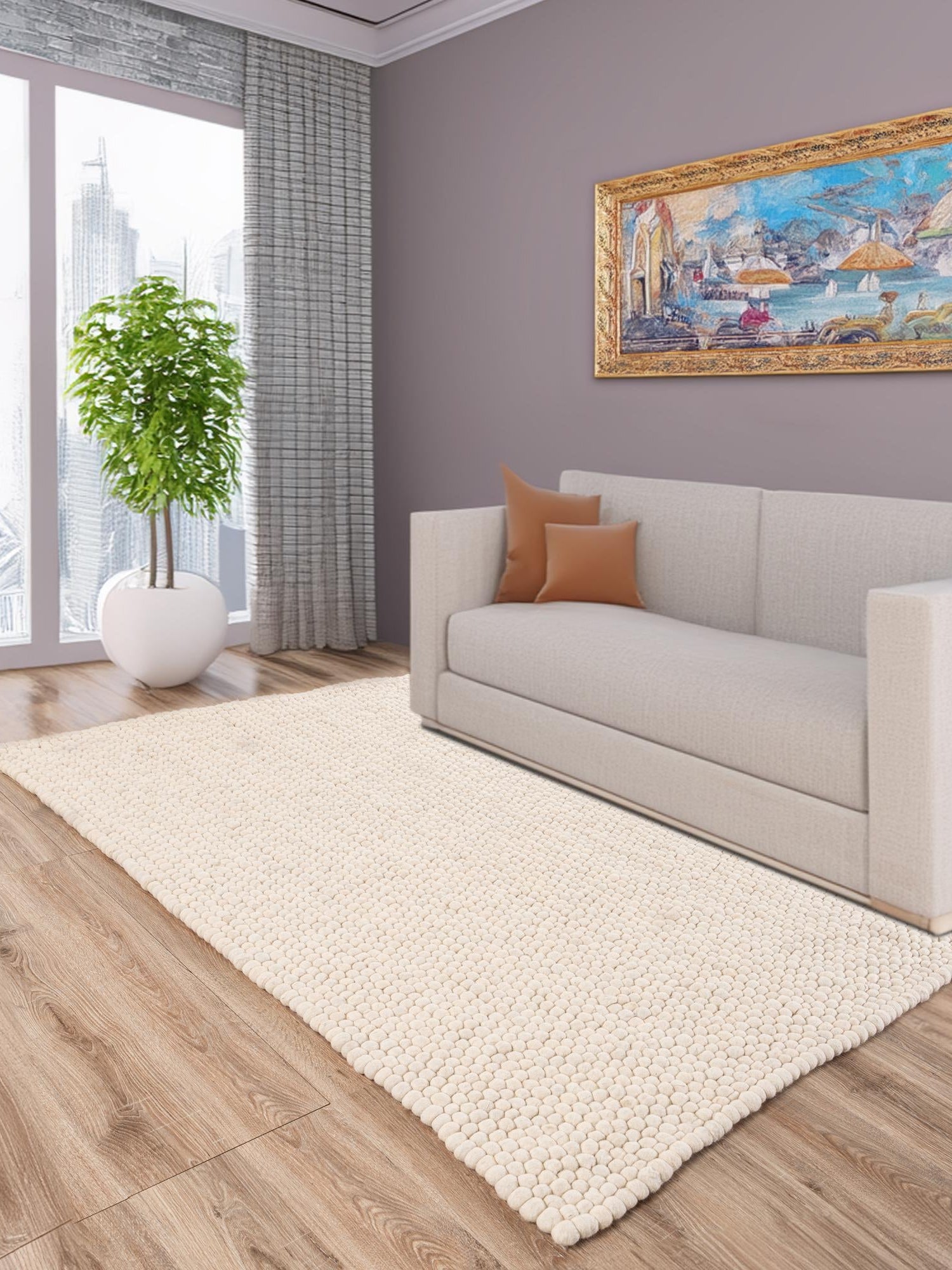 Ivory 10' x 13' 1 Felt Ball Rectangle Area Rug Stunning All Natural 100% Wool Luxury Hand Woven Carpet for Modern Home Interiors Soft Touch Marshmallow Rug for Sale at Rug Engine