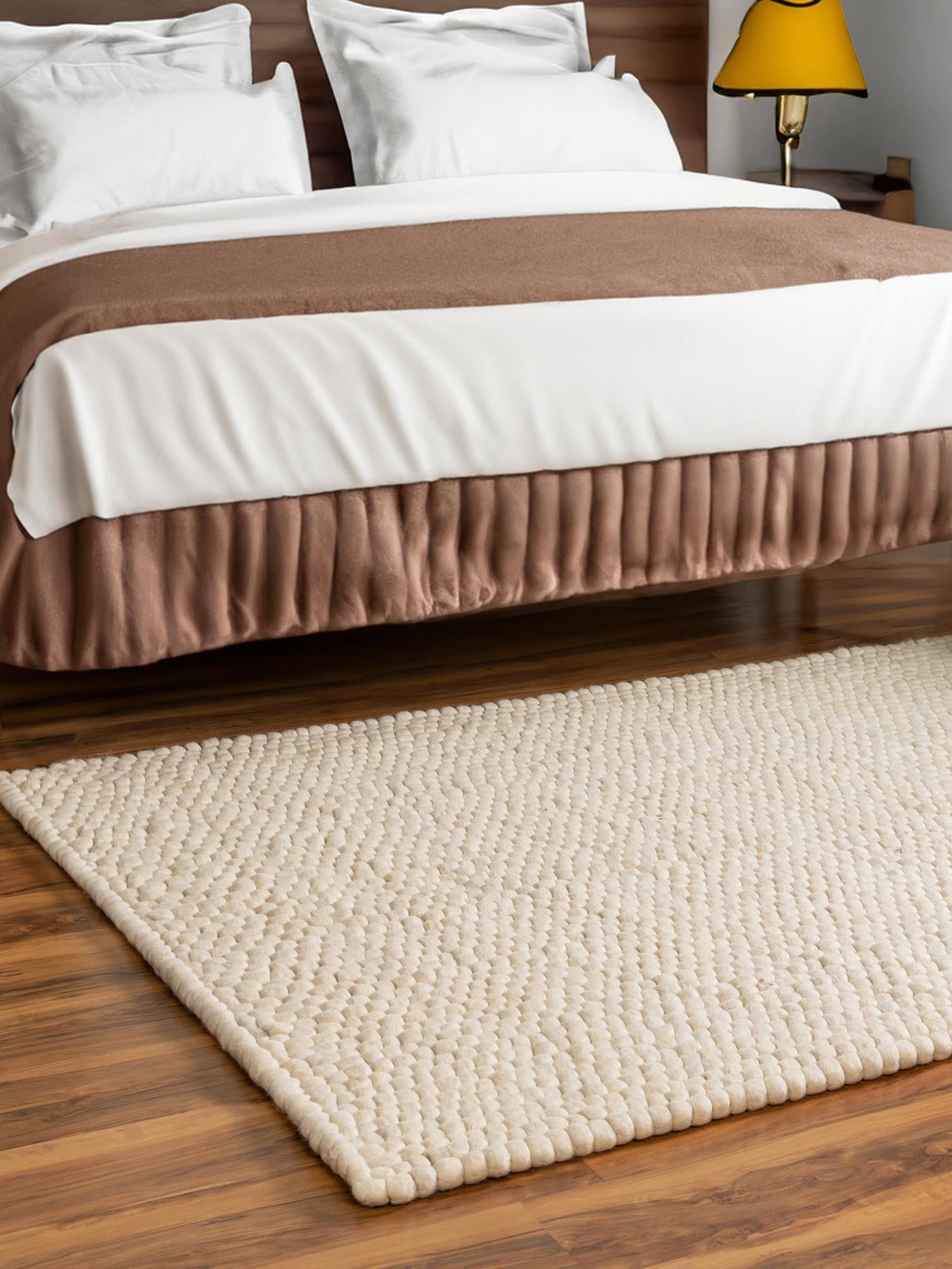 Ivory 10' x 13' 1 Felt Ball Rectangle Area Rug Stunning All Natural 100% Wool Luxury Hand Woven Carpet for Modern Home Interiors Soft Touch Marshmallow Rug for Sale at Rug Engine