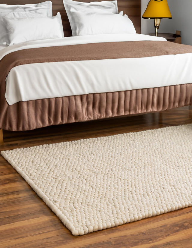 Ivory 7' 1 x 10' Felt Ball Rectangle Area Rug Stunning All Natural 100% Wool Luxury Hand Woven Carpet for Modern Home Interiors Soft Touch Marshmallow Rug for Sale at Rug Engine