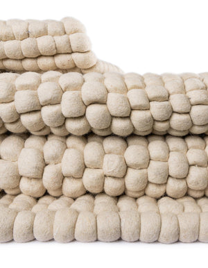 Ivory 4' 1 x 6' 1 Felt Ball Rectangle Area Rug Stunning All Natural 100% Wool Luxury Hand Woven Carpet for Modern Home Interiors Soft Touch Marshmallow Rug for Sale at Rug Engine