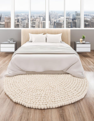 Ivory 6' 1 x 6' 1 Felt Ball Round Area Rug Stunning All Natural 100% Wool Luxury Hand Woven Carpet for Modern Home Interiors Soft Touch Marshmallow Rug for Sale at Rug Engine