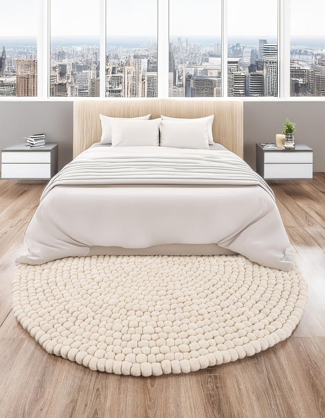 Ivory 6' 1 x 6' 1 Felt Ball Round Area Rug Stunning All Natural 100% Wool Luxury Hand Woven Carpet for Modern Home Interiors Soft Touch Marshmallow Rug for Sale at Rug Engine