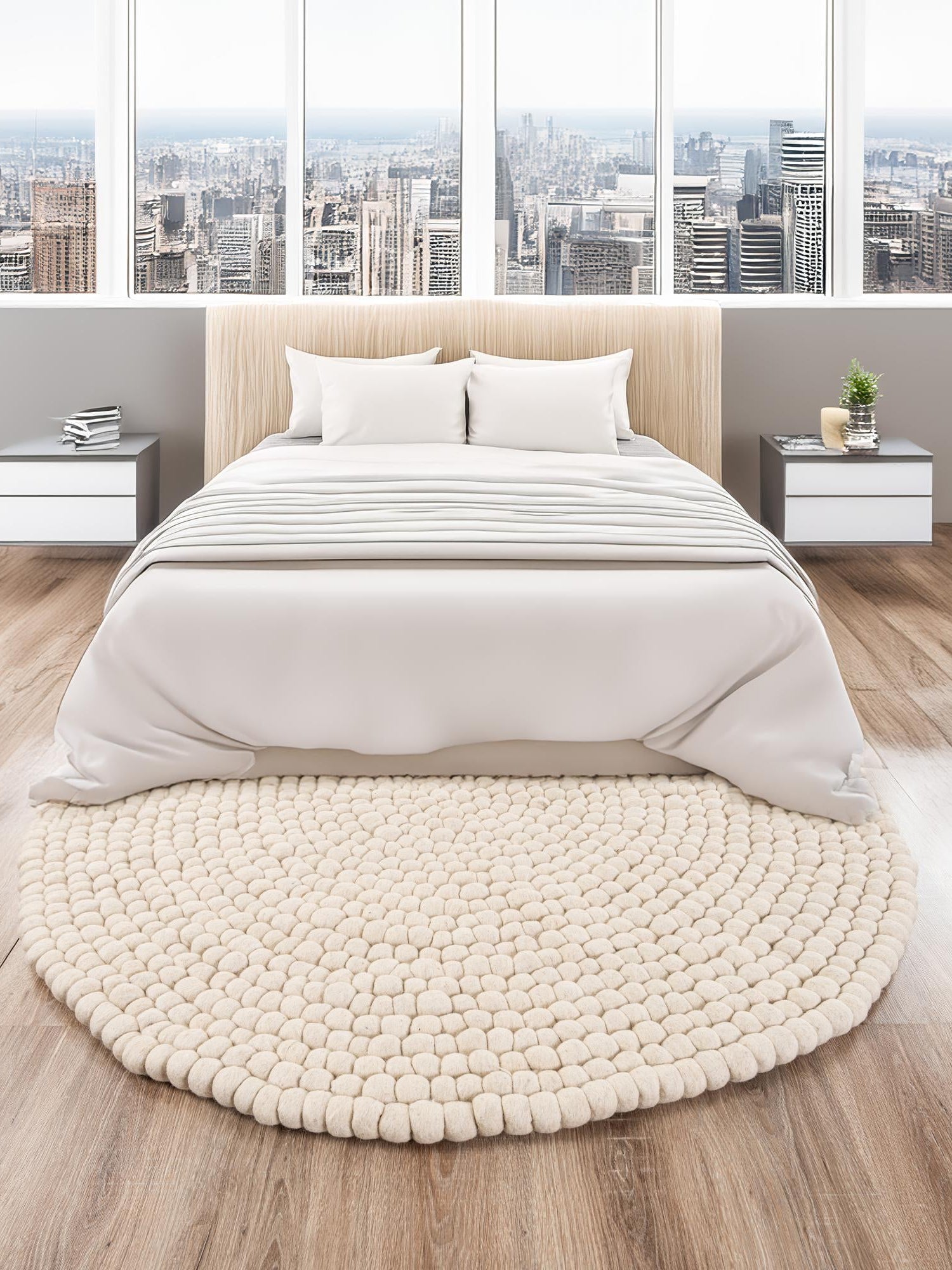 Ivory 10' x 10' Felt Ball Round Area Rug Stunning All Natural 100% Wool Luxury Hand Woven Carpet for Modern Home Interiors Soft Touch Marshmallow Rug for Sale at Rug Engine