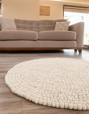 Ivory 6' 1 x 6' 1 Felt Ball Round Area Rug Stunning All Natural 100% Wool Luxury Hand Woven Carpet for Modern Home Interiors Soft Touch Marshmallow Rug for Sale at Rug Engine