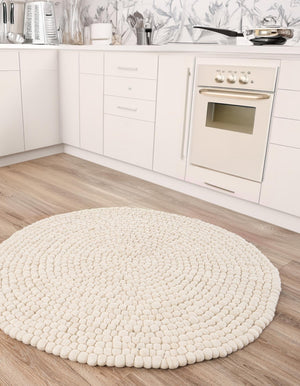 Ivory 6' 1 x 6' 1 Felt Ball Round Area Rug Stunning All Natural 100% Wool Luxury Hand Woven Carpet for Modern Home Interiors Soft Touch Marshmallow Rug for Sale at Rug Engine
