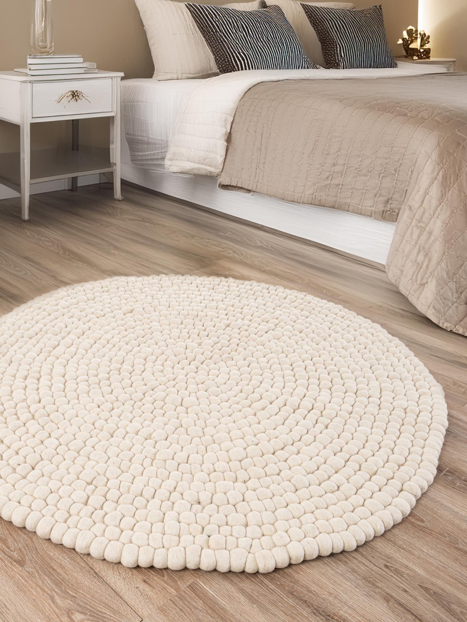 Ivory 10' x 10' Felt Ball Round Area Rug Stunning All Natural 100% Wool Luxury Hand Woven Carpet for Modern Home Interiors Soft Touch Marshmallow Rug for Sale at Rug Engine