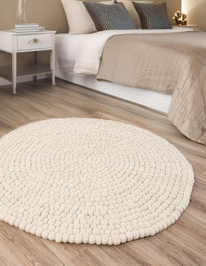 Ivory 10' x 10' Felt Ball Round Area Rug Stunning All Natural 100% Wool Luxury Hand Woven Carpet for Modern Home Interiors Soft Touch Marshmallow Rug for Sale at Rug Engine