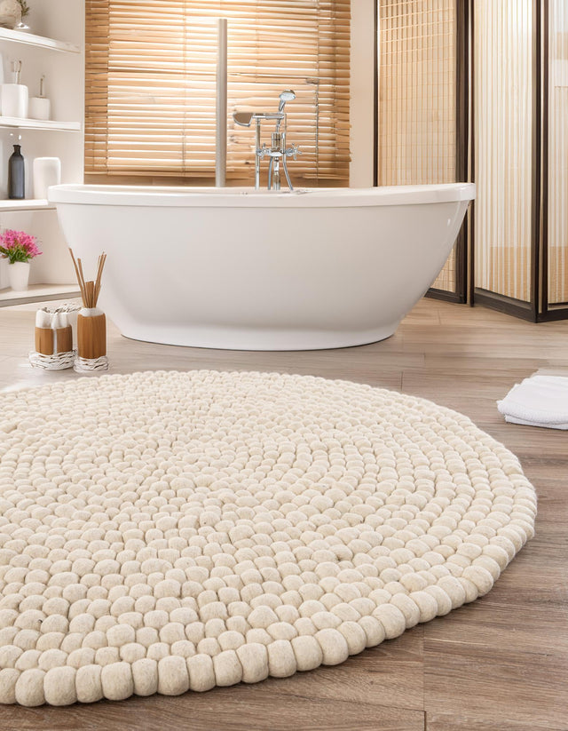 Ivory 10' x 10' Felt Ball Round Area Rug Stunning All Natural 100% Wool Luxury Hand Woven Carpet for Modern Home Interiors Soft Touch Marshmallow Rug for Sale at Rug Engine