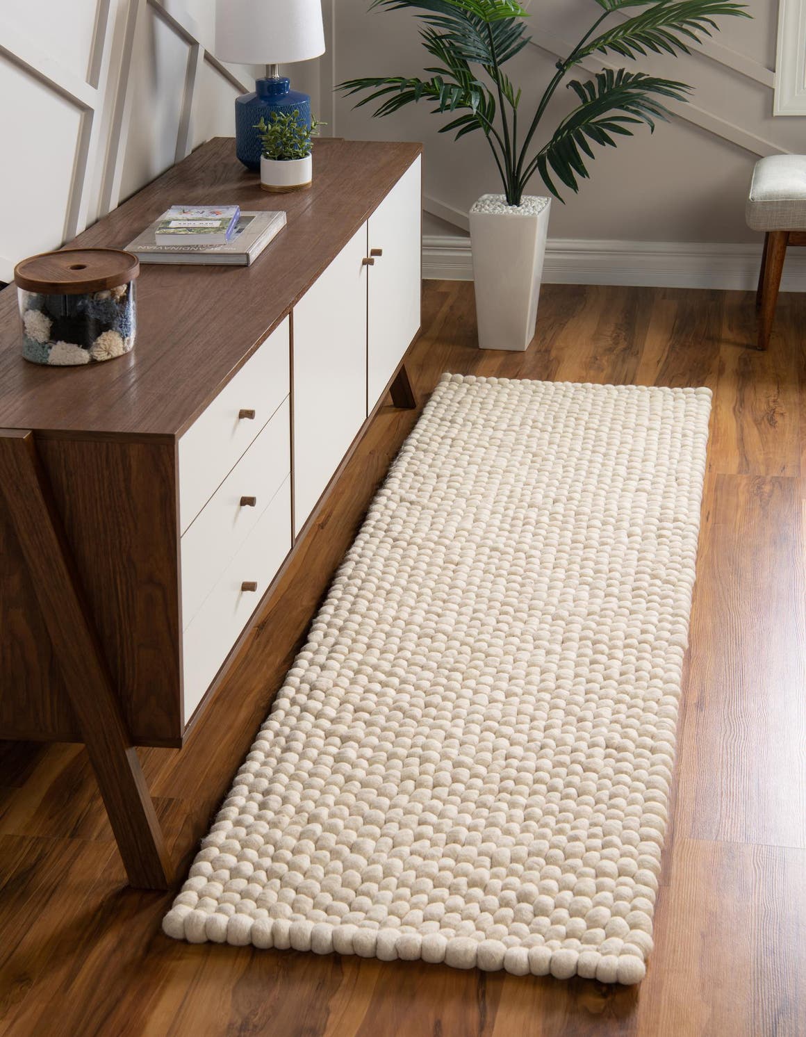 Ivory 2' x 4' 1 Felt Ball Runner Area Rug Stunning All Natural 100% Wool Luxury Hand Woven Carpet for Modern Home Interiors Soft Touch Marshmallow Rug for Sale at Rug Engine