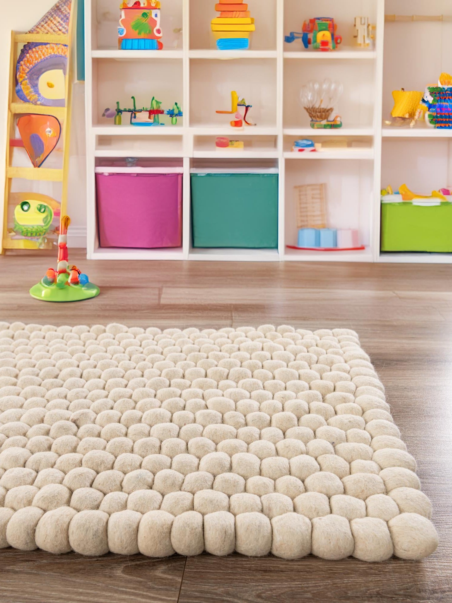 Ivory 2' x 5' 3 Felt Ball Runner Area Rug Stunning All Natural 100% Wool Luxury Hand Woven Carpet for Modern Home Interiors Soft Touch Marshmallow Rug for Sale at Rug Engine