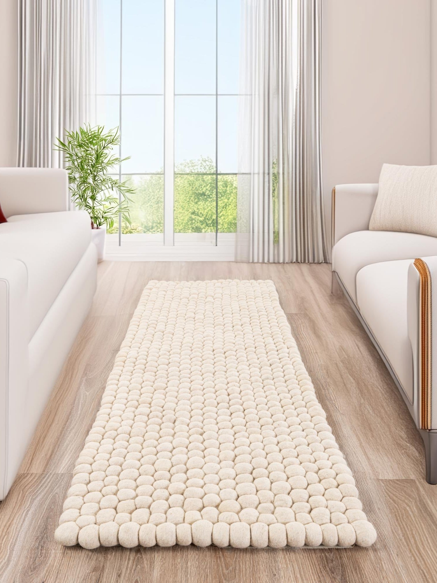 Ivory 2' x 5' 3 Felt Ball Runner Area Rug Stunning All Natural 100% Wool Luxury Hand Woven Carpet for Modern Home Interiors Soft Touch Marshmallow Rug for Sale at Rug Engine