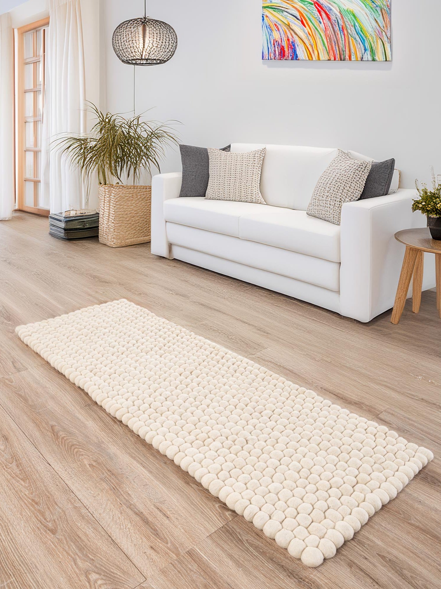 Ivory 2' 7 x 12' Felt Ball Runner Area Rug Stunning All Natural 100% Wool Luxury Hand Woven Carpet for Modern Home Interiors Soft Touch Marshmallow Rug for Sale at Rug Engine