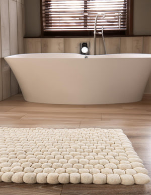 Ivory 2' 2 x 6' 1 Felt Ball Runner Area Rug Stunning All Natural 100% Wool Luxury Hand Woven Carpet for Modern Home Interiors Soft Touch Marshmallow Rug for Sale at Rug Engine