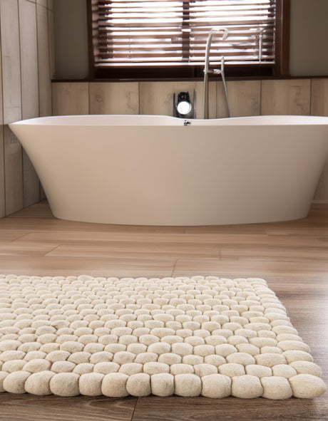 Ivory 2' x 4' 1 Felt Ball Runner Area Rug Stunning All Natural 100% Wool Luxury Hand Woven Carpet for Modern Home Interiors Soft Touch Marshmallow Rug for Sale at Rug Engine