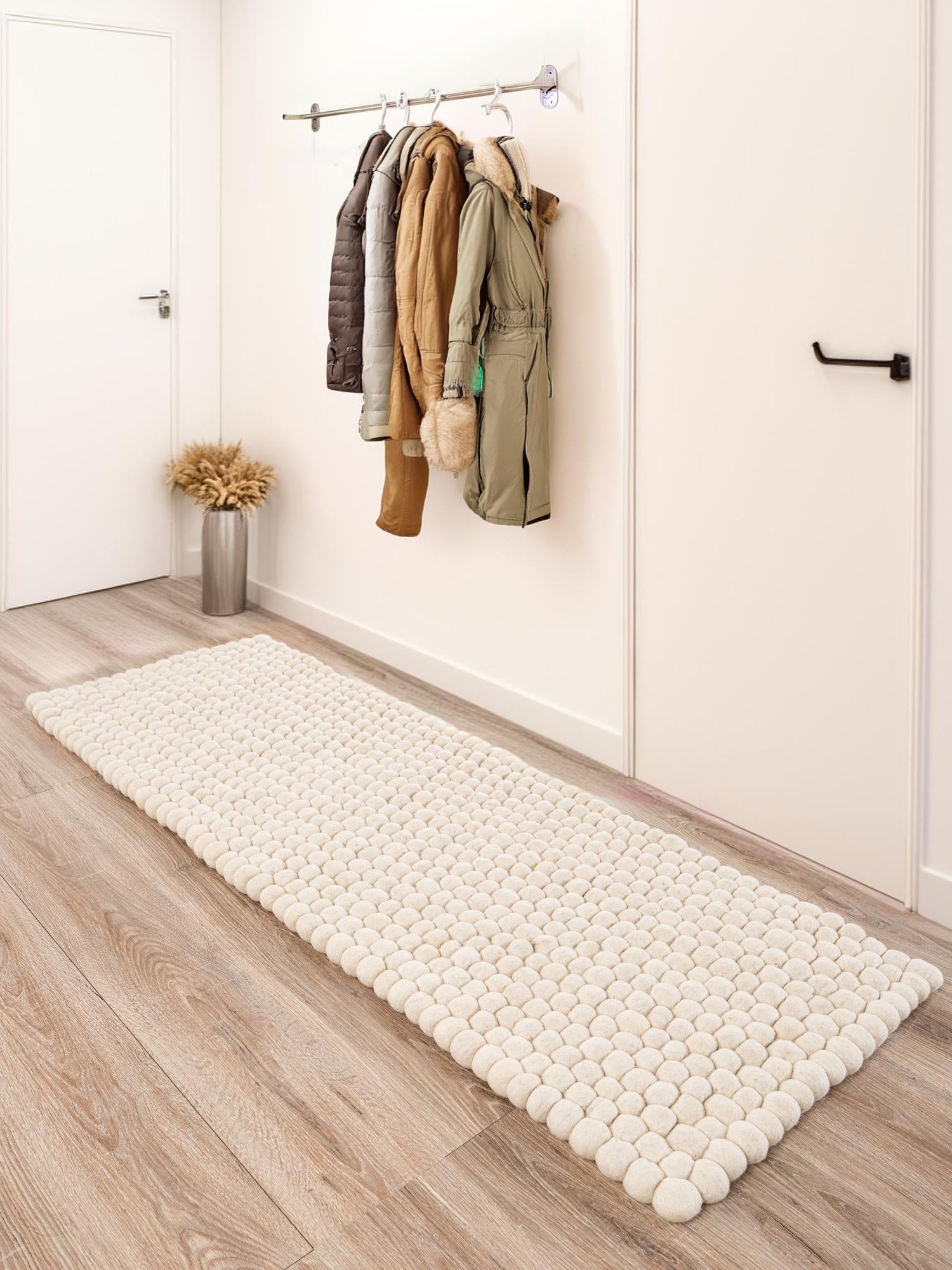 Ivory 2' x 8' Felt Ball Runner Area Rug Stunning All Natural 100% Wool Luxury Hand Woven Carpet for Modern Home Interiors Soft Touch Marshmallow Rug for Sale at Rug Engine