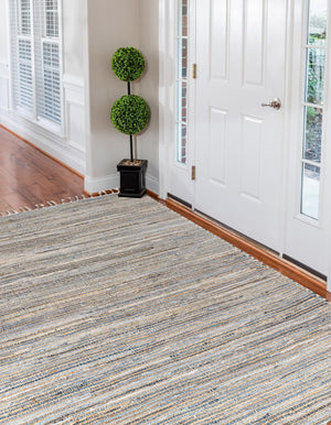 Blue 5' 1 x 8' Chindi Jute Rectangle Rug